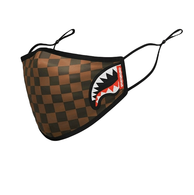 Sprayground Brown Checkered Shark Mouth Logo Face Mask - Wskonnekt ...