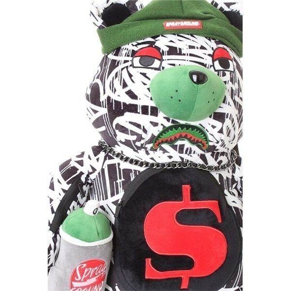 Sprayground Teddy Bear Graffiti Backpack Black White Red 02