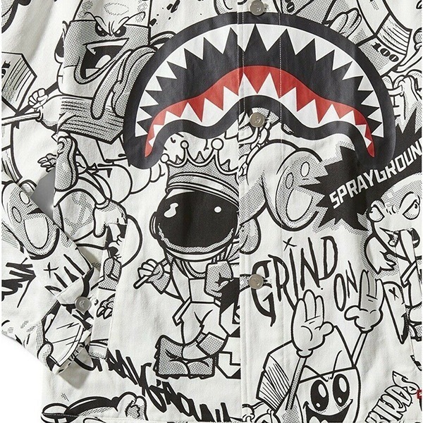 Sprayground 🔥 Chaos Button Up Jacket Mens Graffiti White Black