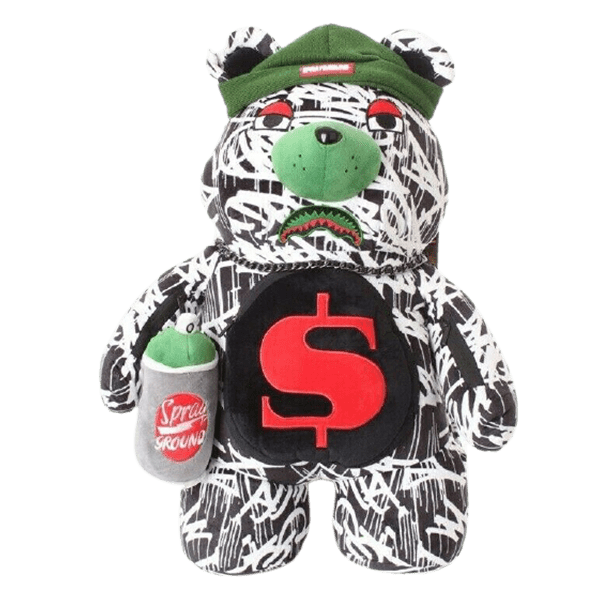 Sprayground Teddy Bear Graffiti Backpack Black White Red 03