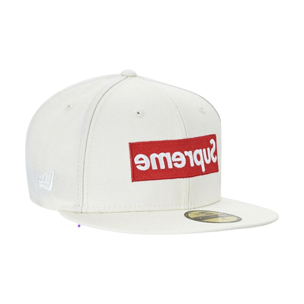 SUPREME World Famous Box Logo x NEW ERA Fitted Hat Cap 7 3/8” White Color Lid